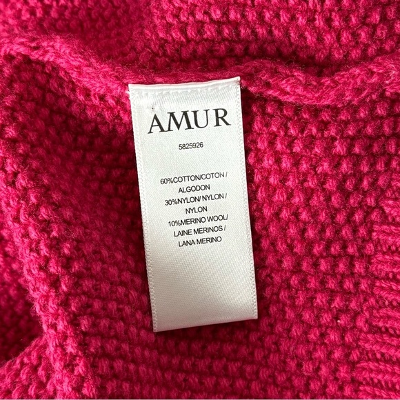 NWT AMUR Cotton Merino Wool Fuchsia Knit Twist Front Sweetheart Neck Crop Top M - Picture 5 of 5